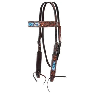 BLUE BEADED INLAY BROWBAND HEADSTALL