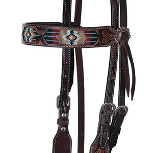 HEADSTALL BEADED RD,BLK,WHI